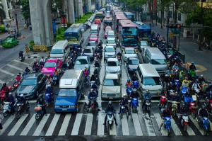 Lane splitting in Bangkok, Thailand