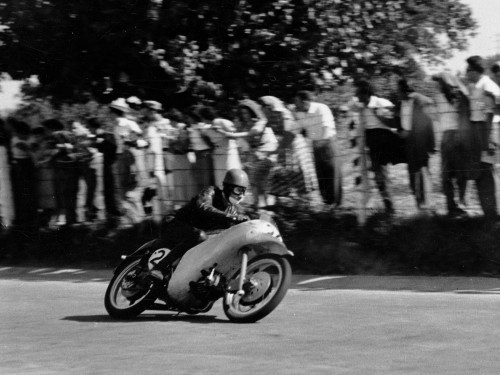 Enrico Lorenzetti on his 1953 race bike
