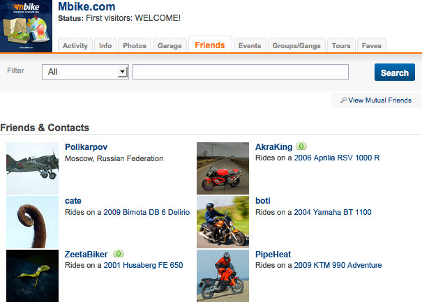 Mbike firend page screenshot